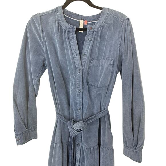 Pilcro Blue Denim Shirt Dress Women’s Small Midi Long Sleeve Button Front Belted - Picture 3 of 7